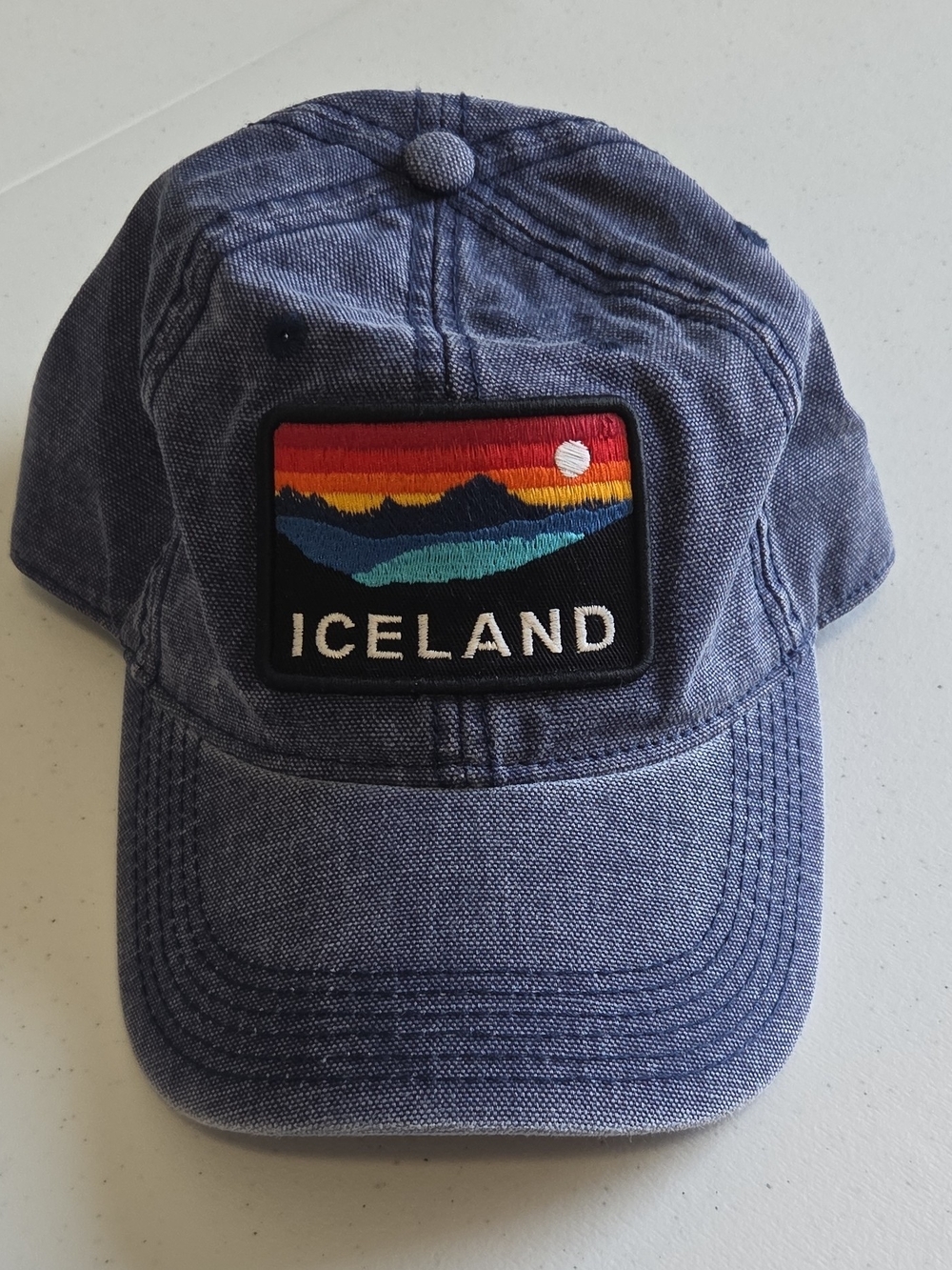 Legacy Blue Denim Baseball Cap with Multicolor Iceland Patch One Size Unisex
